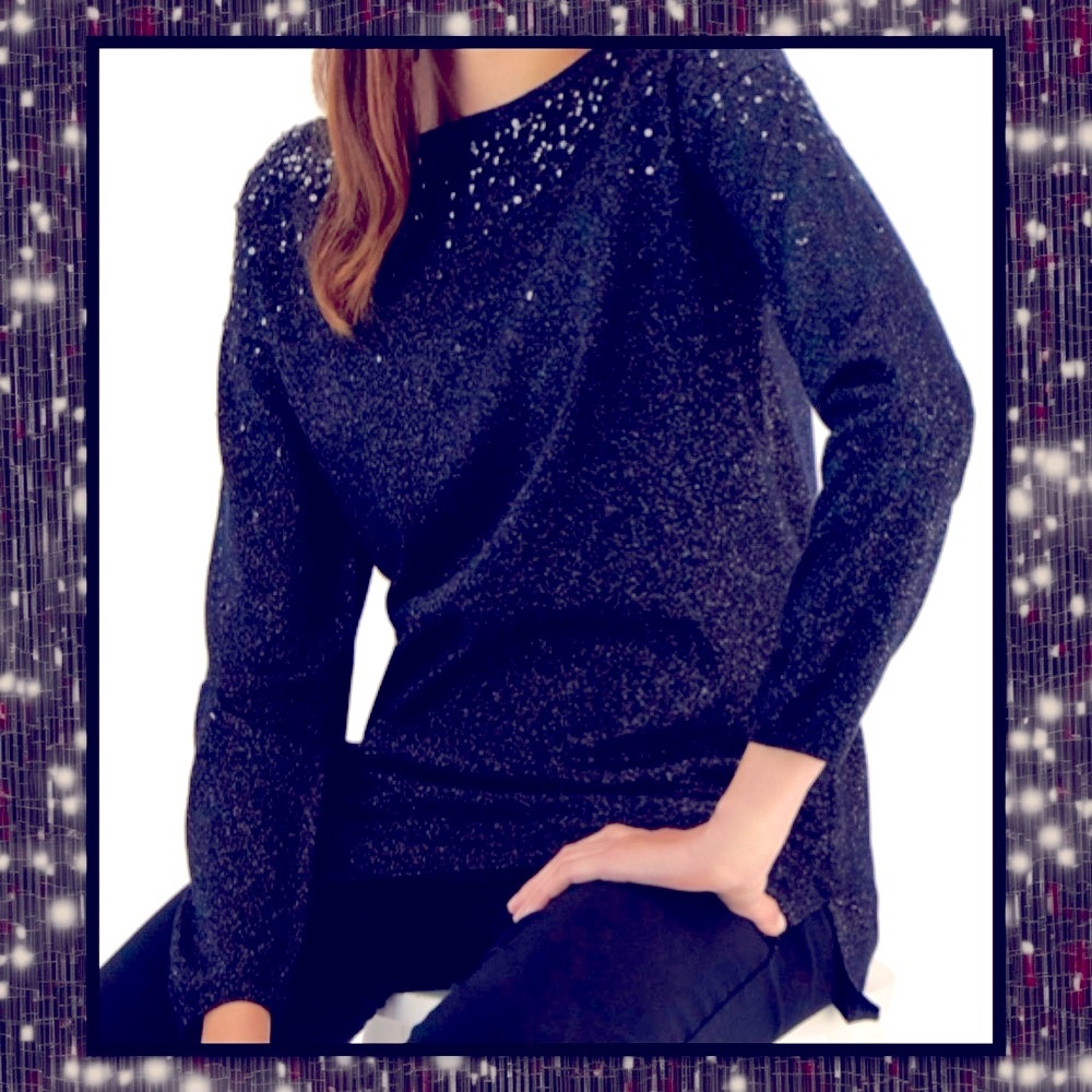 SPARKLE sweater, featuring shimmer metallic knit and glistening sequins.